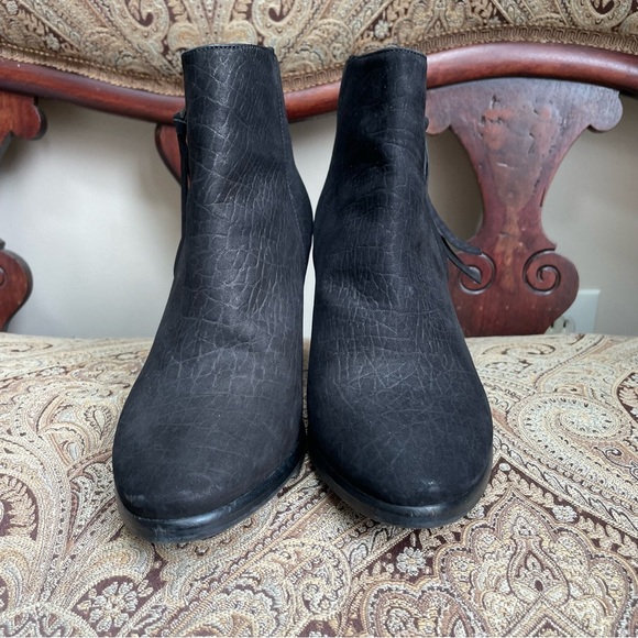 All Saints Black Embossed Leather Jonas Strap Booties Ankle Boots Heels Size 9 - Picture 4 of 13